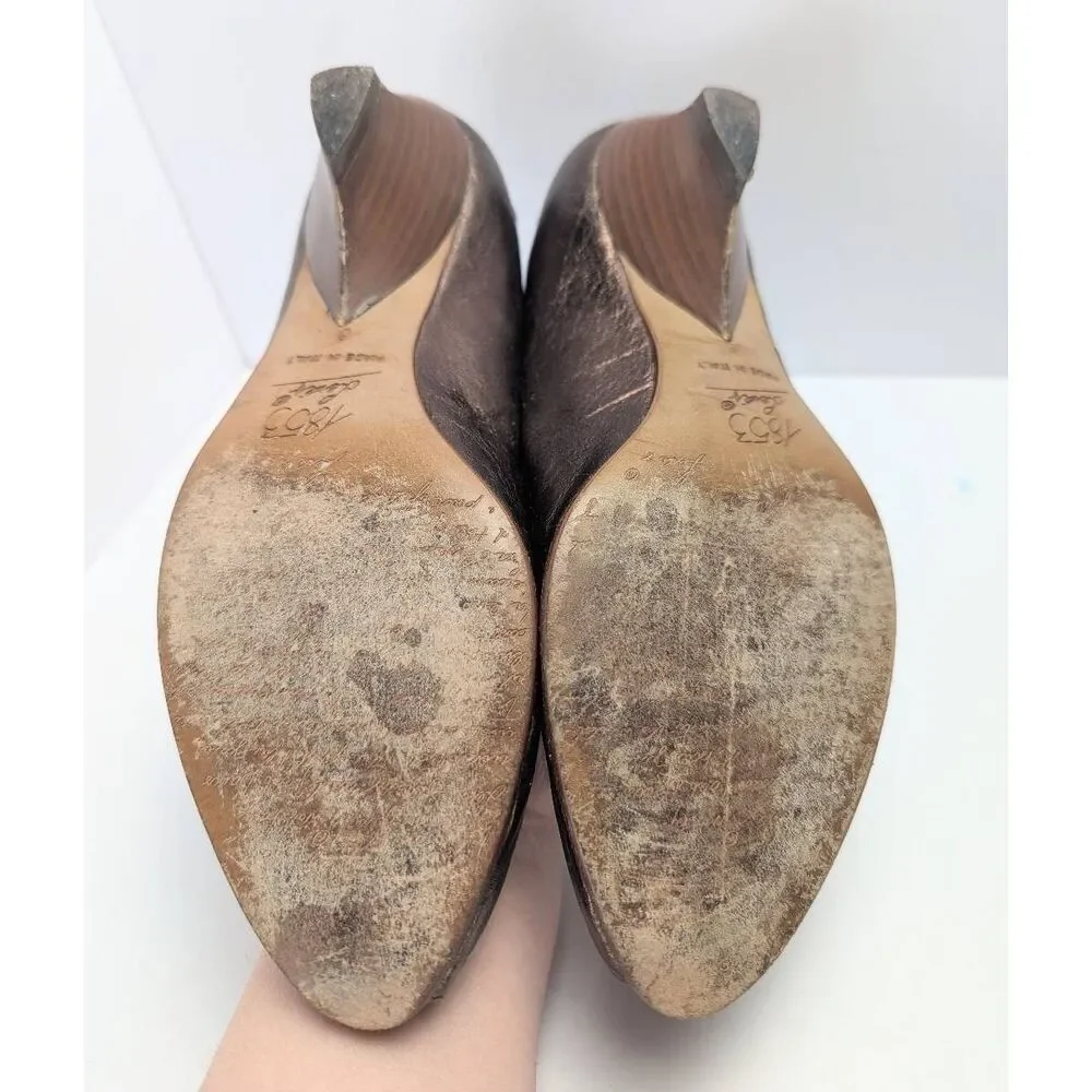 Levi's 1853 vintage copper leather peep toe wedge kitten heels womens 6